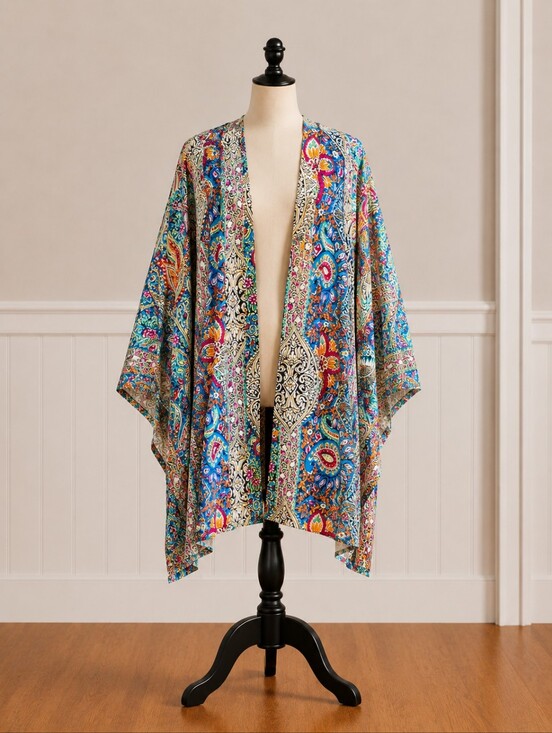 SHEIN Sweaters - Shein Colorful Open Front Paisley Kimono